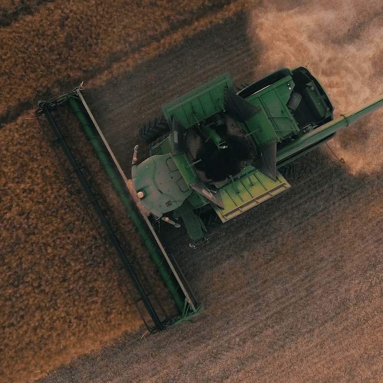 Harvester machine in field