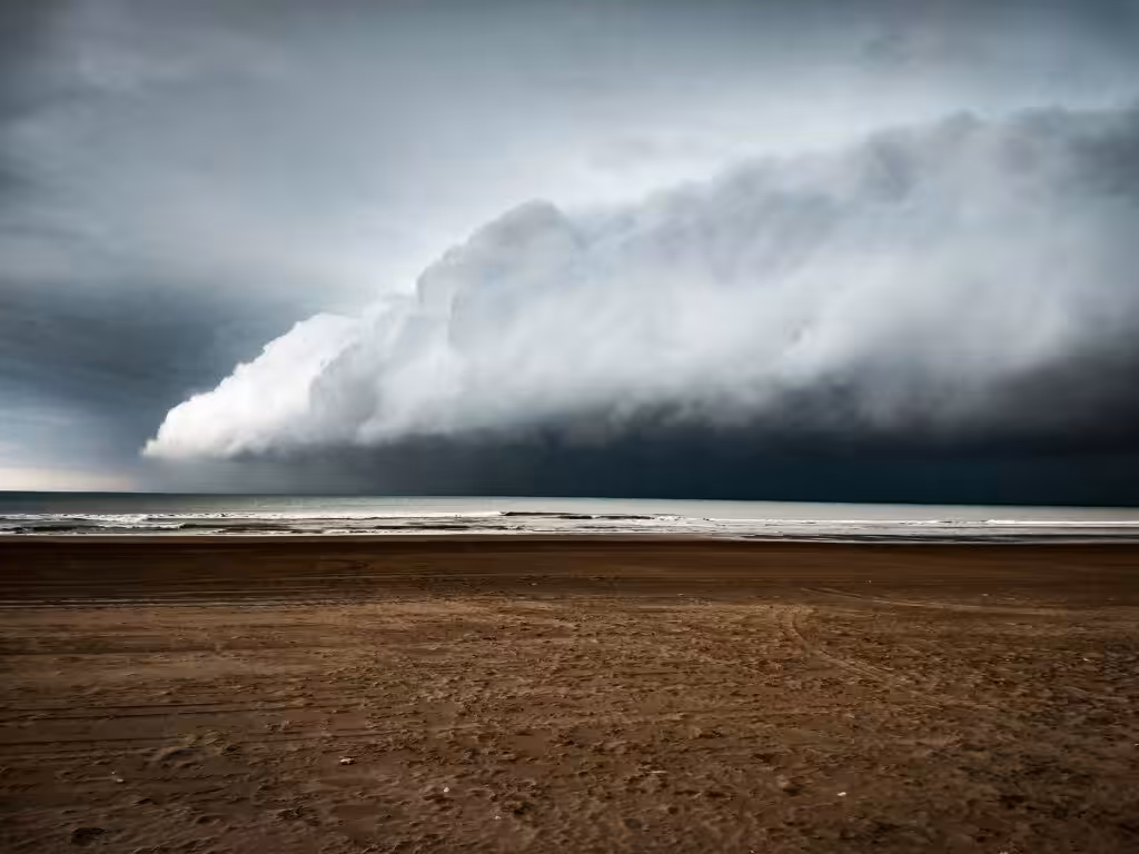 big grey storm clouds of ocean and beach